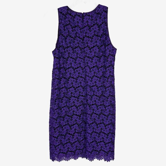Muse Purple Embroidered Lace Satin Trim Sleeveless Sheath Knee Length Dress Sz 6 - Picture 2 of 7